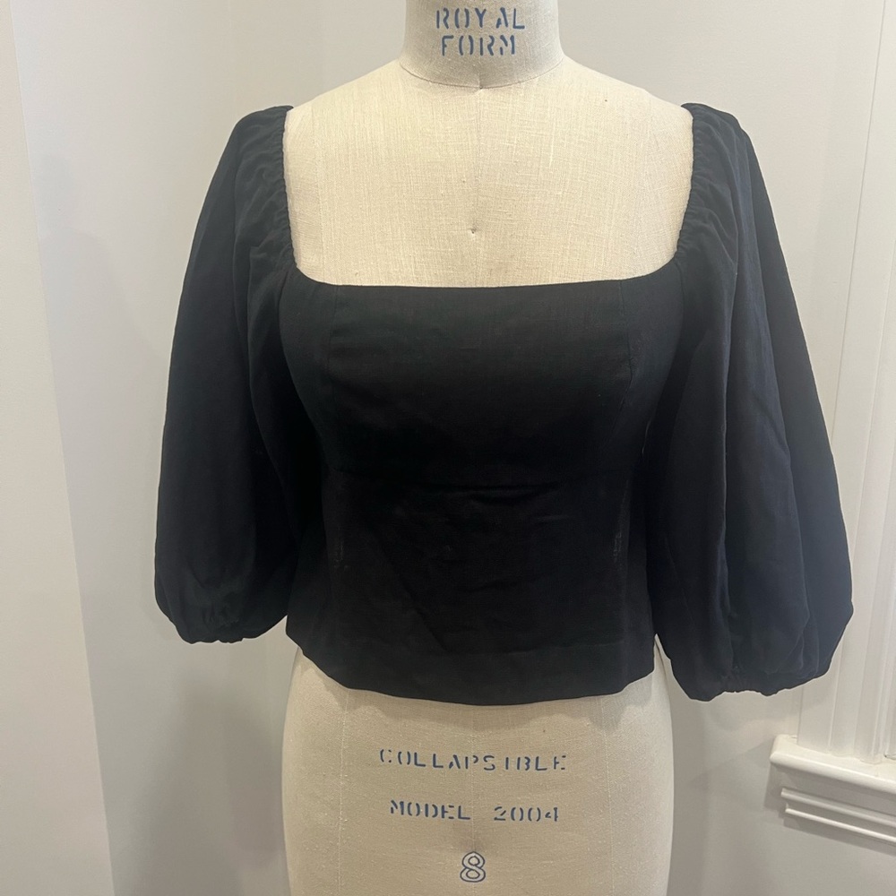 LPA Black linen Square Neck Blouse with open back